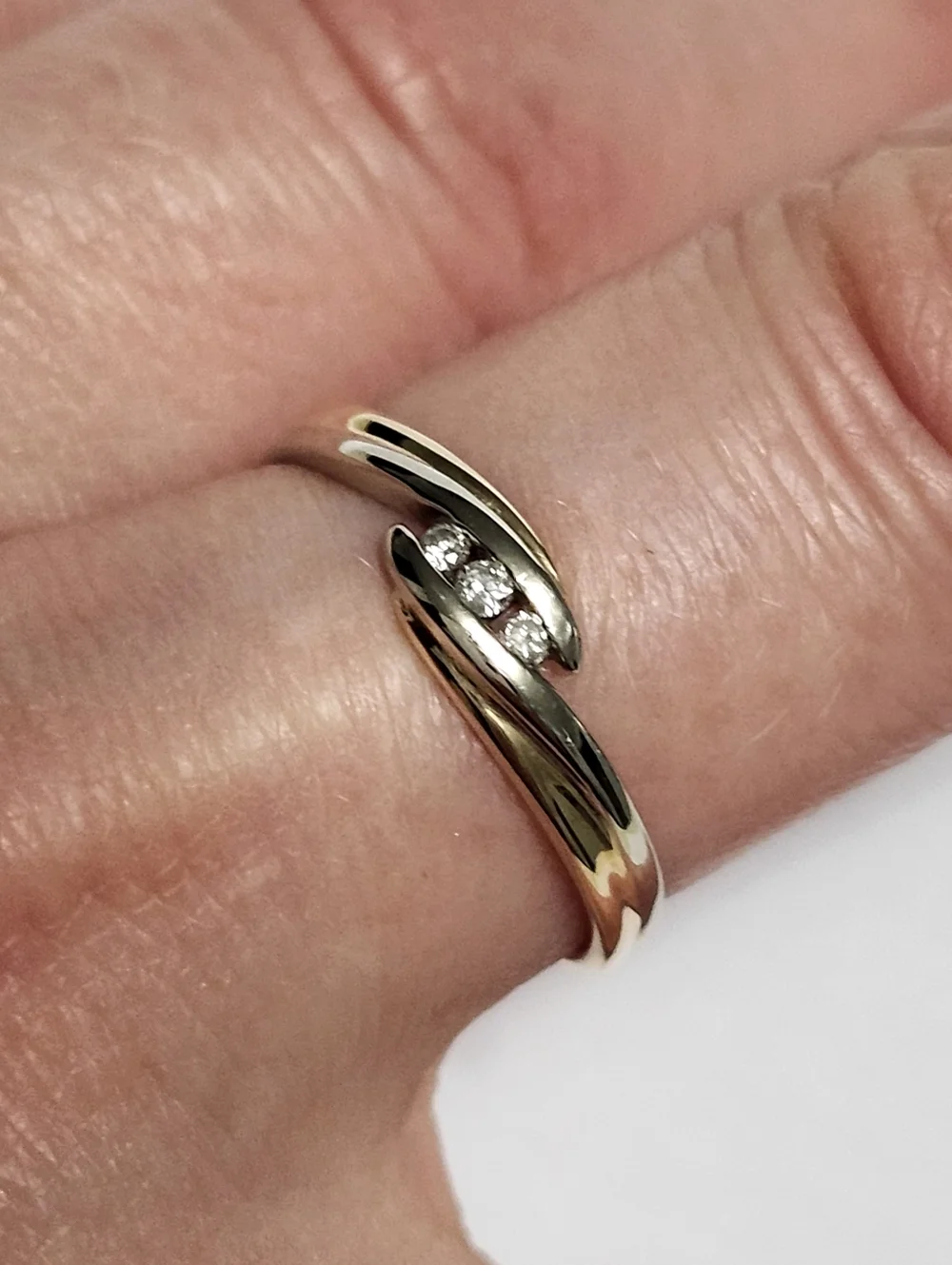 Diamond Classic Three-Stone Two Tone Gold Diamond Ring - Picture 10 of 11